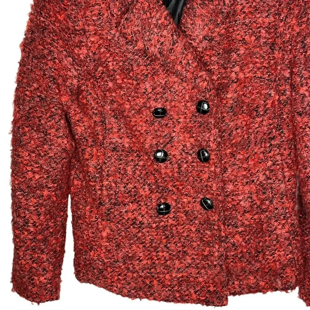 Robert Kitchen Canada Wool Blend Boucle Blazer M Double Breasted Coat Peony Blac - Picture 3 of 9